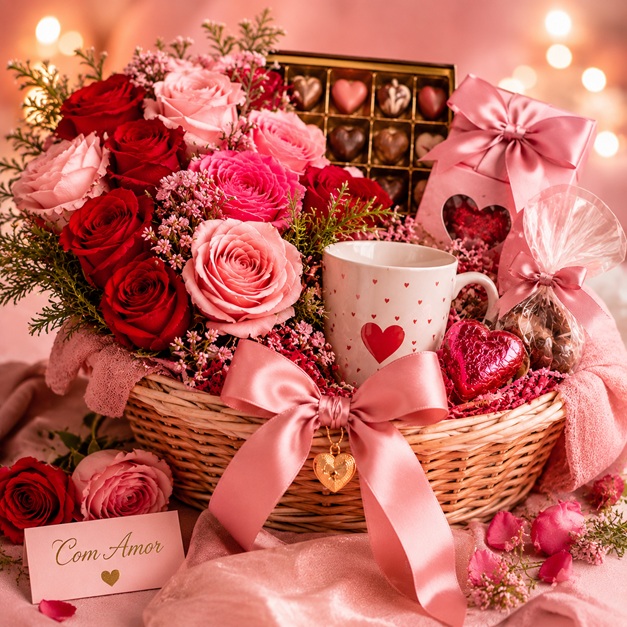 Cesta Romântica Rosas e Chocolate